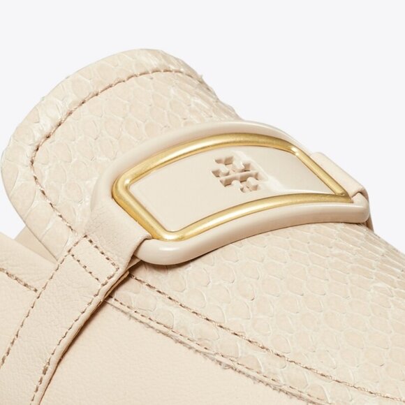 Tory Burch $348 Georgia Backless Loafer New Cream Snake Embossed Logo Buckle - Picture 10 of 11